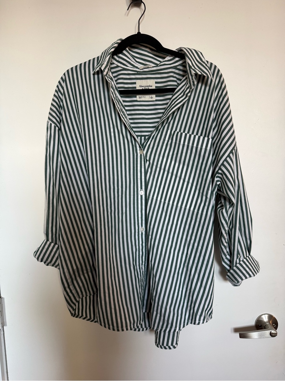 Abercrombie & Fitch Green and White Striped Button-Down Shirt